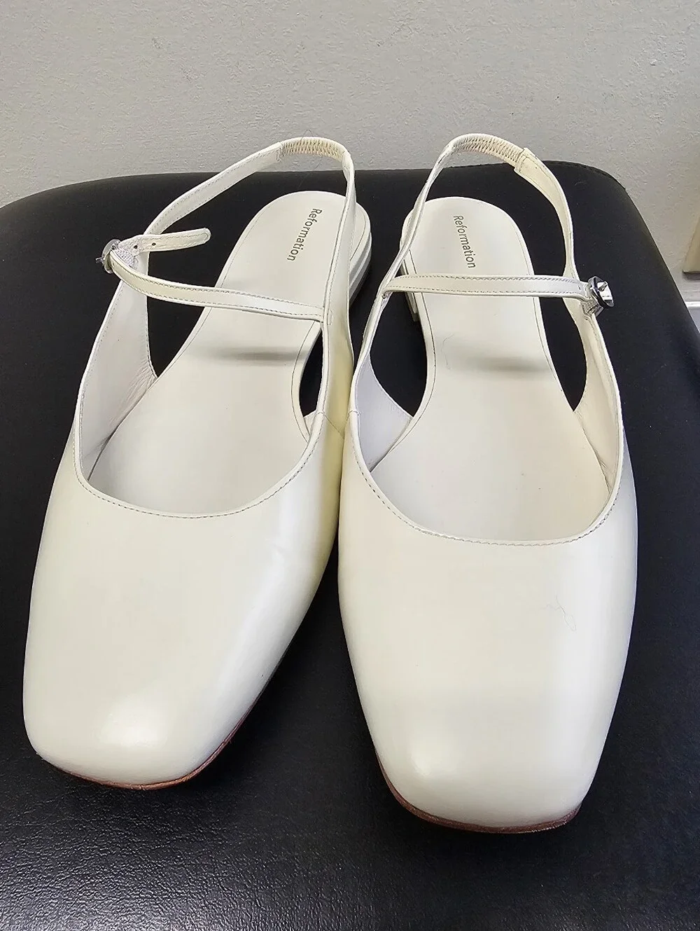 Reformation Claire Slingback Mules Sandals White Leather Size 11